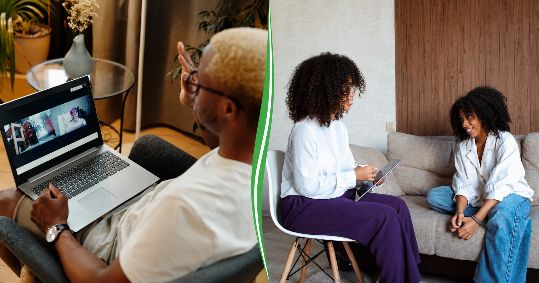 Person attending an online therapy session in Ghana on a laptop